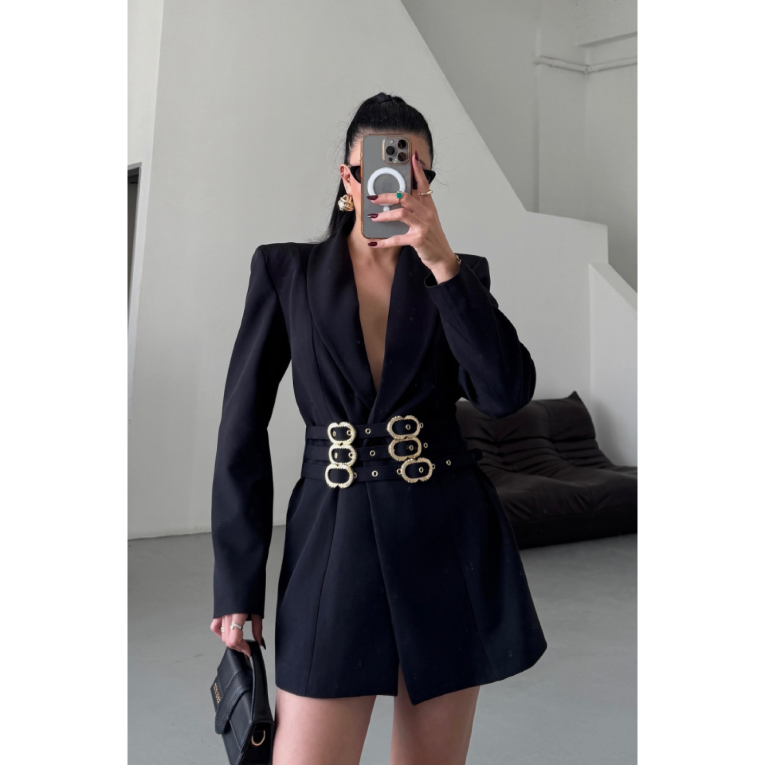 Lucky Life Kadın TEK DÜĞME CEKET 3 TOKALI KEMER SÜSLÜ - Siyah Lucky Life Kadın TEK DÜĞME CEKET 3 TOKALI KEMER SÜSLÜ - Siyah