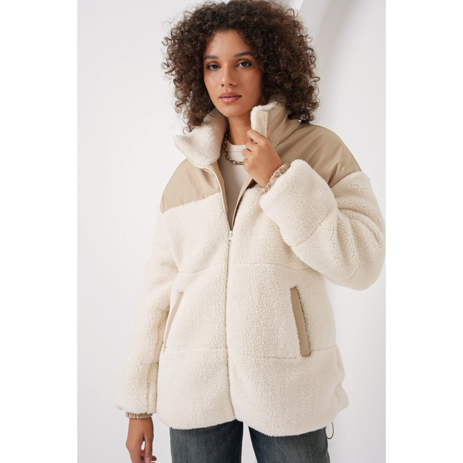 Lucky Life Kadın Şişme Peluş Mont - Ekru