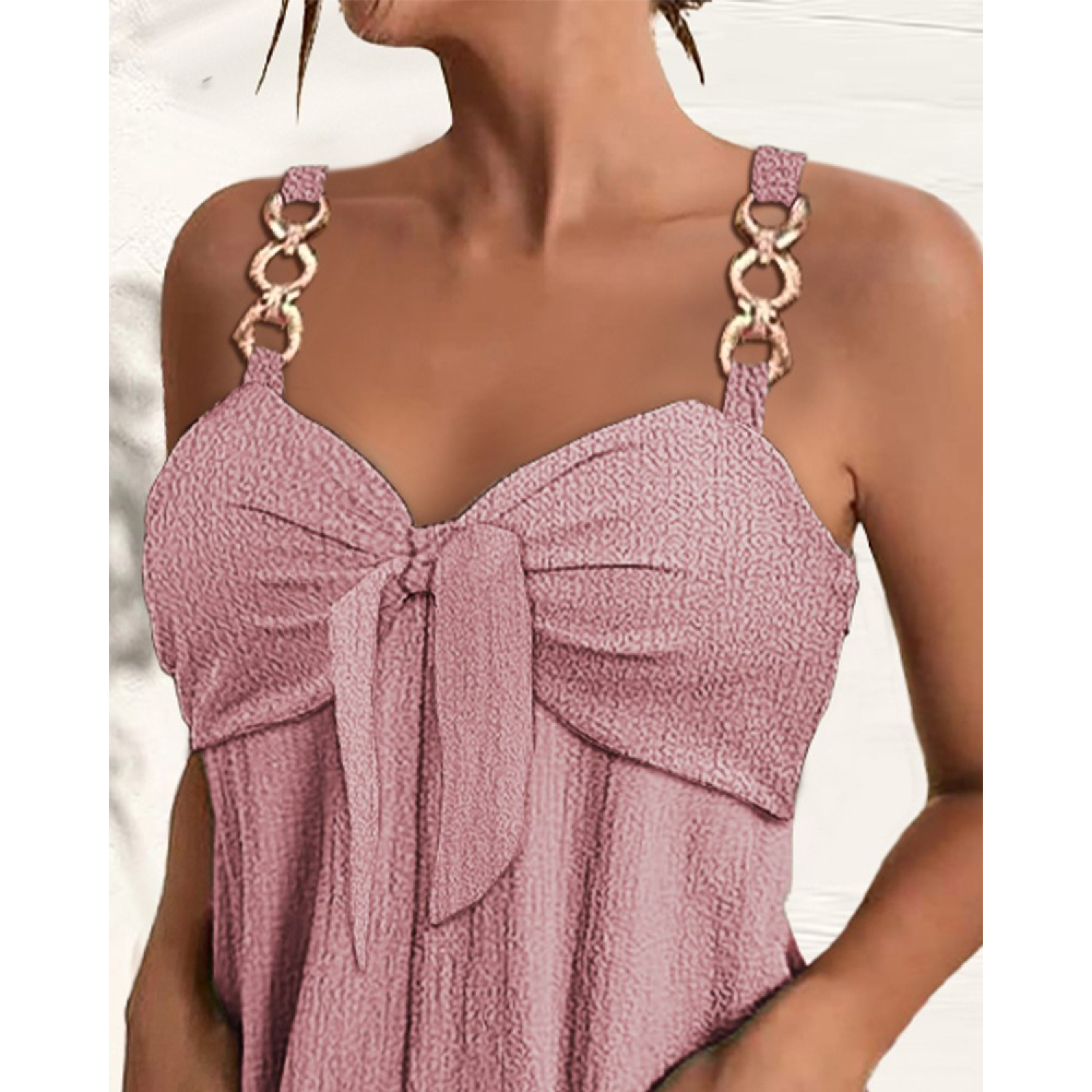 Lucky Life Kadın Kolsuz Askı Aksesuarlı önü Bağlama Detay Salopet