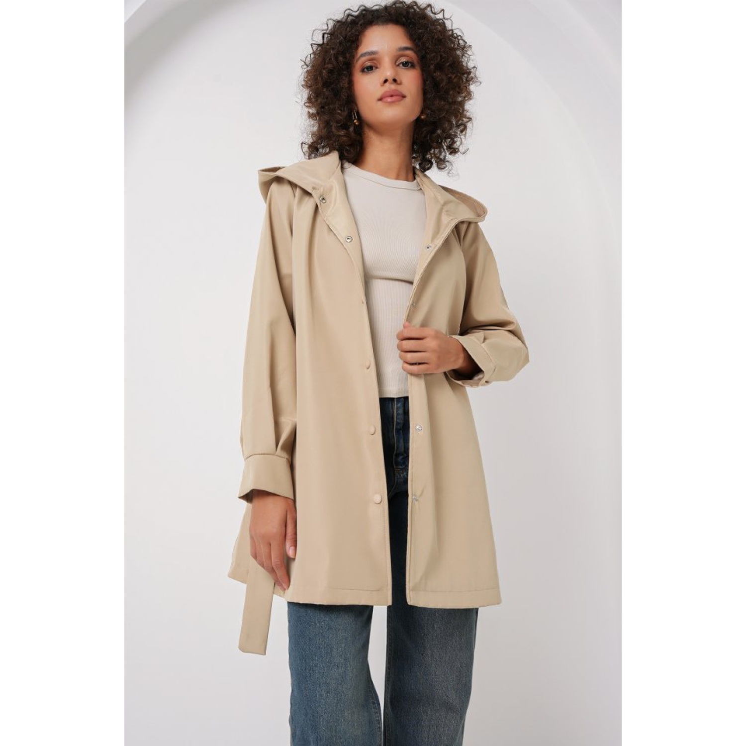 Lucky Life Kadın Kapüşonlu Trençkot - Bej