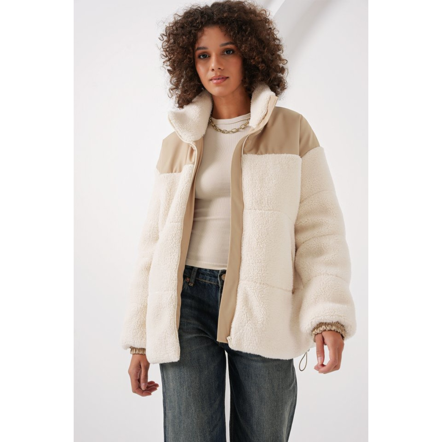 Lucky Life Kadın Şişme Peluş Mont - Ekru