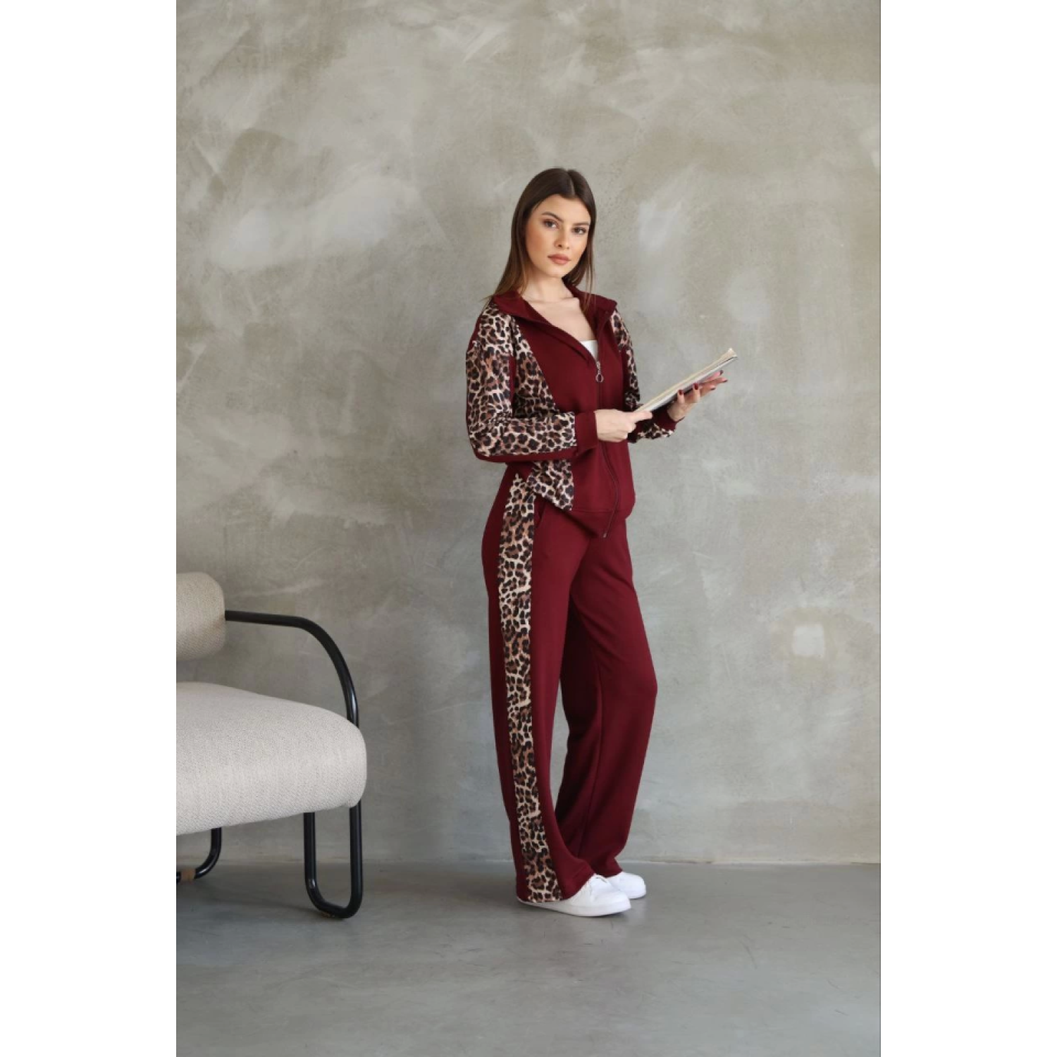 Lucky Life Kadın Modal Yumuşak Dokulu Kumaş Kapüşonlu Leopar Dese