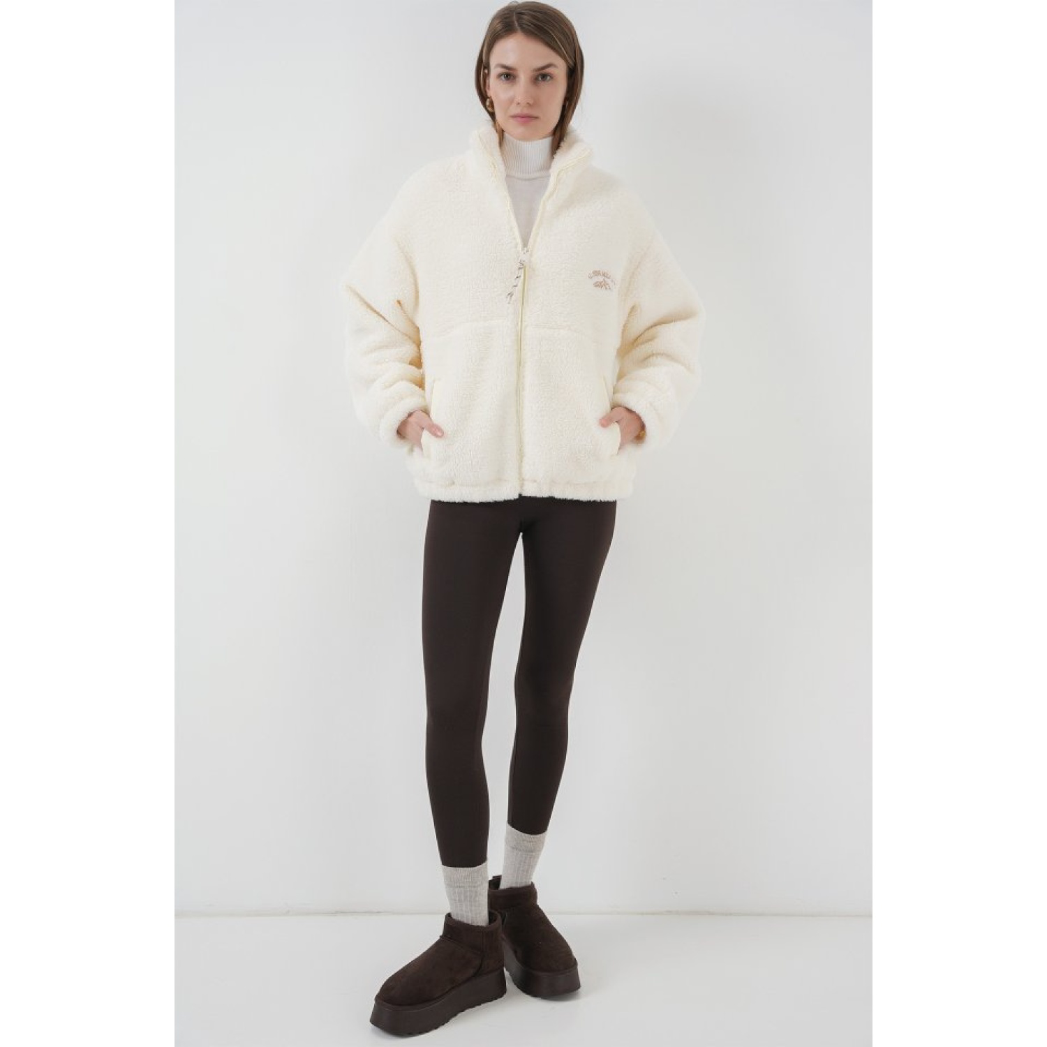 Lucky Life Kadın Peluş Mont Ceket - D.Krem