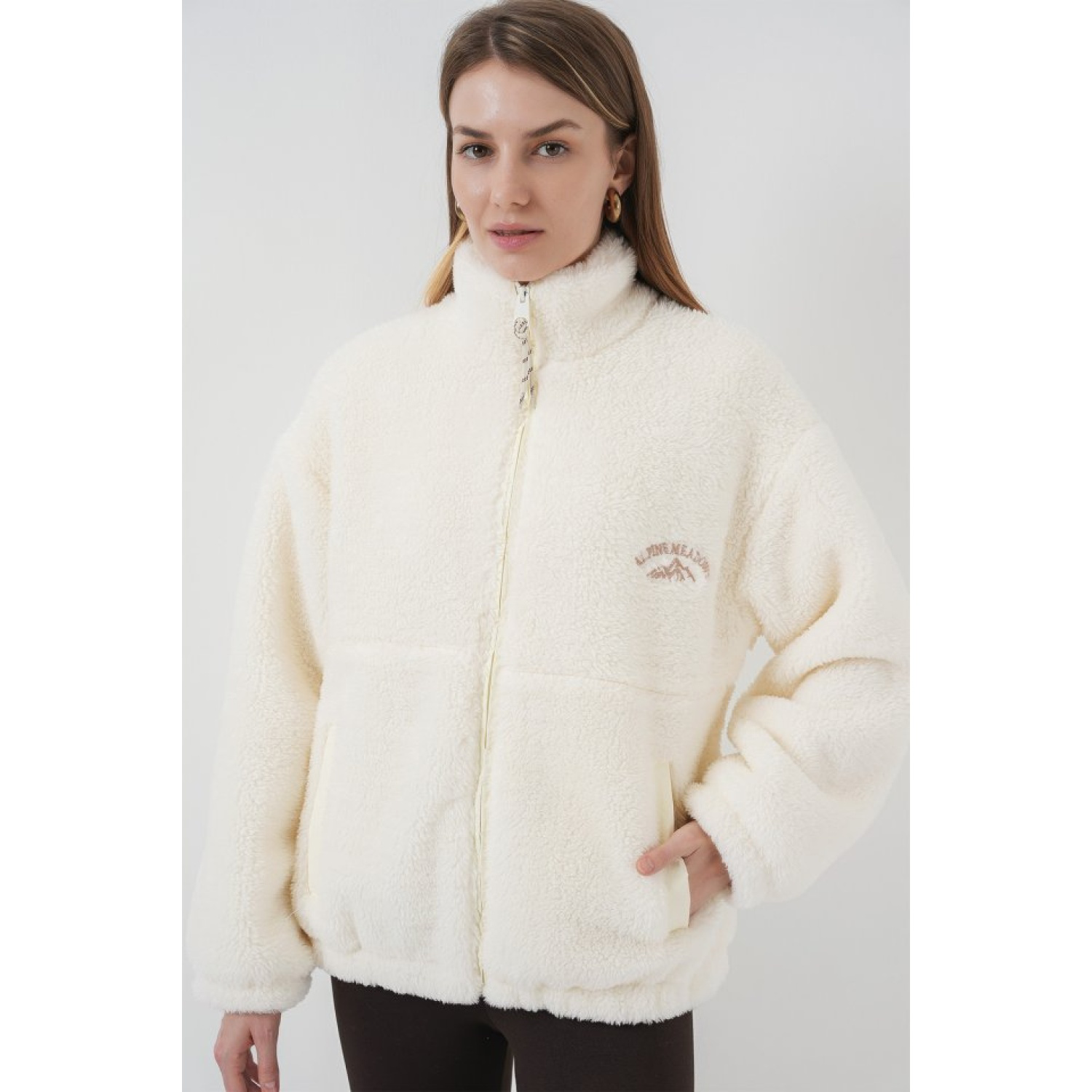 Lucky Life Kadın Peluş Mont Ceket - D.Krem