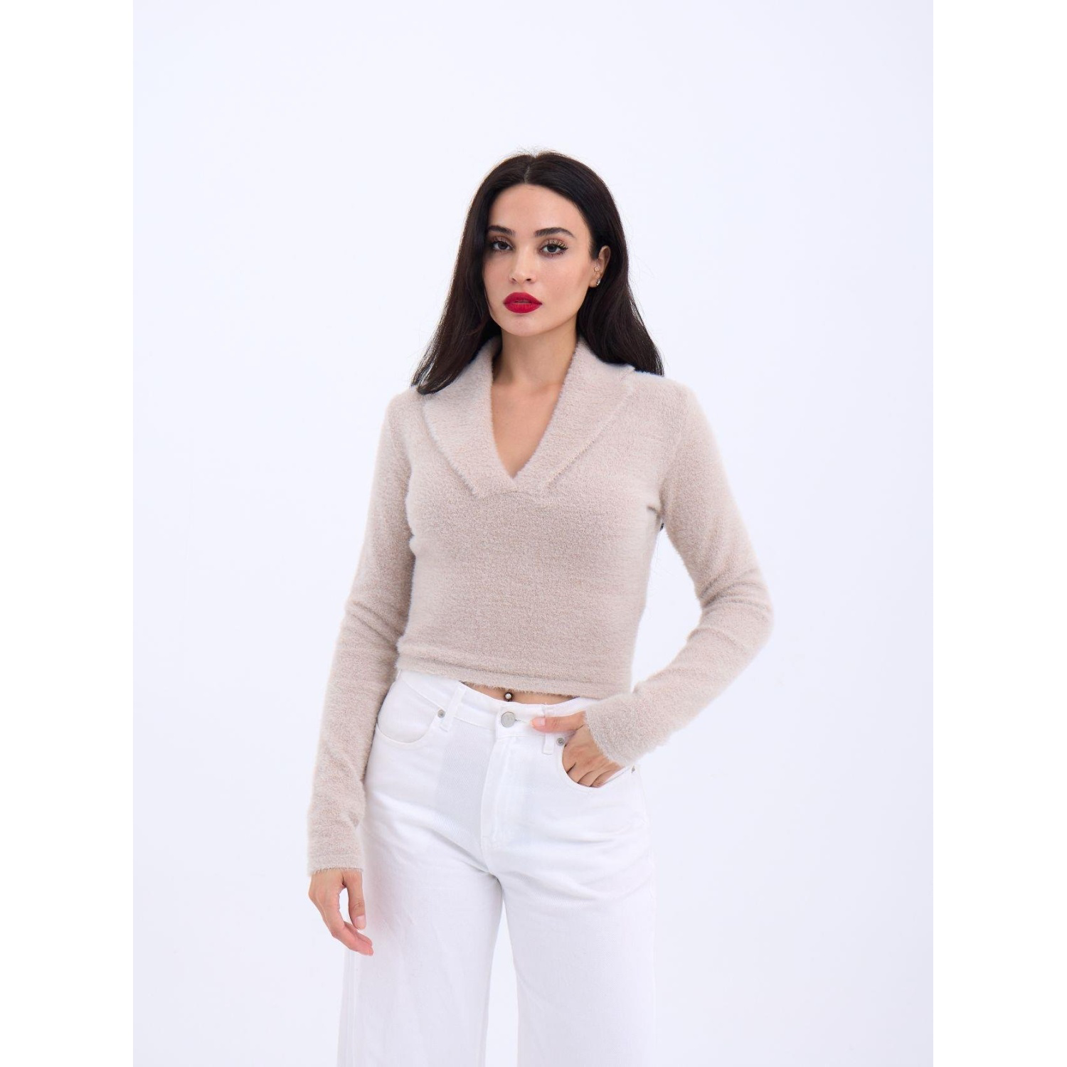 Lucky Life Kadın 531 TRİKO SİMLİ YAKALI CROP-TAŞ Lucky Life Kadın 531 TRİKO SİMLİ YAKALI CROP-TAŞ