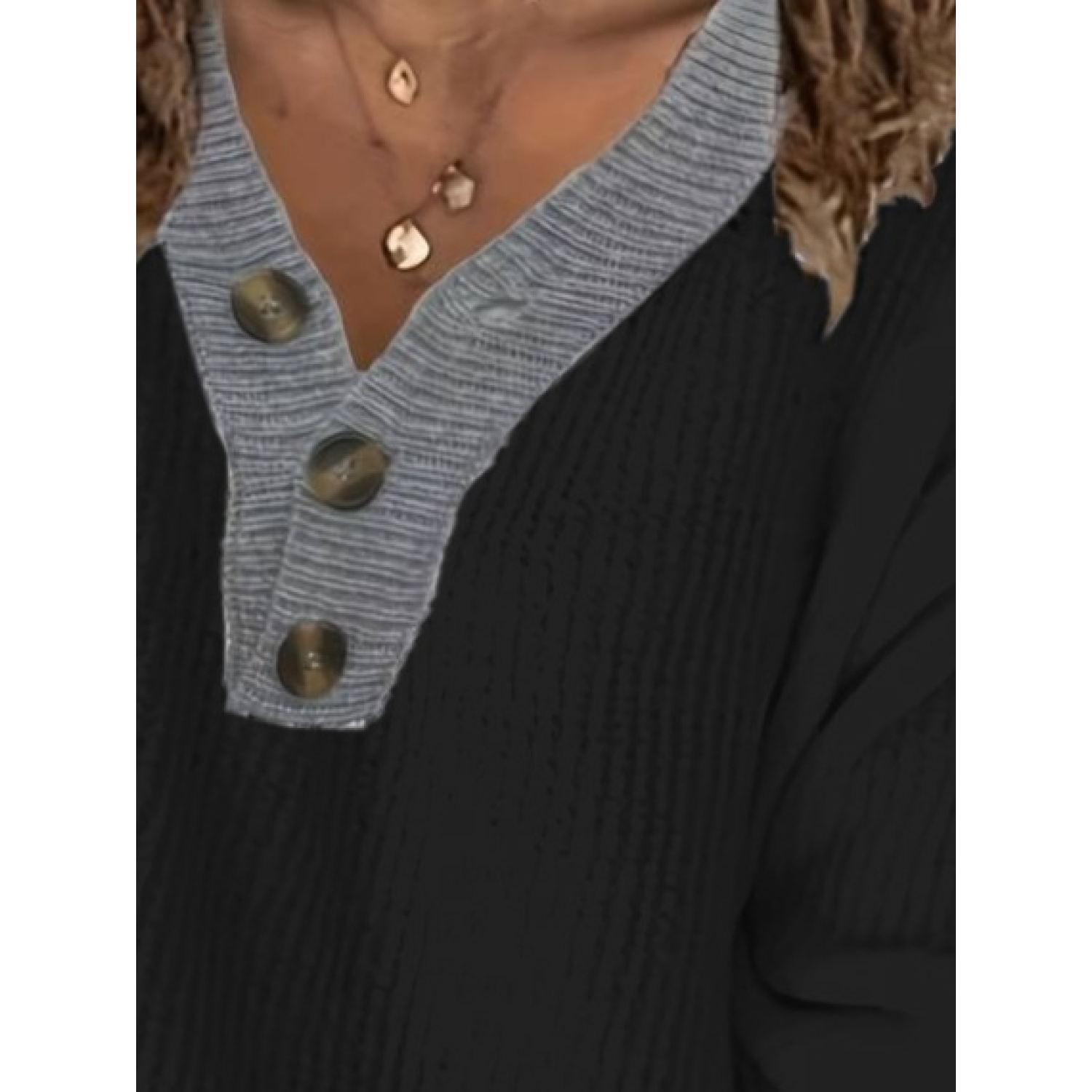 Lucky Life Kadın Uzun Kollu V Yaka Kol Ve Yaka Düğme Detay Triko 