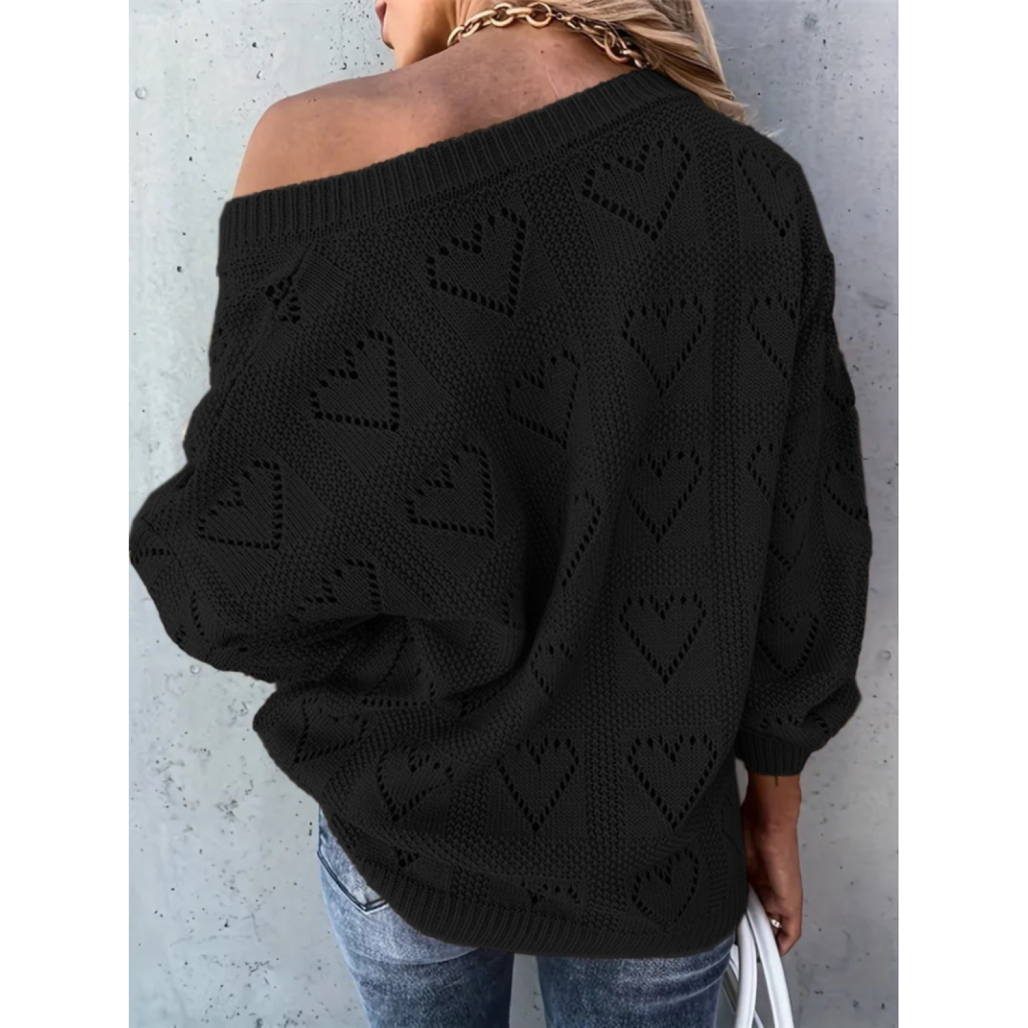 Lucky Life Kadın Uzun Kollu V Yakalı Kalpli Salaş Triko Bluz