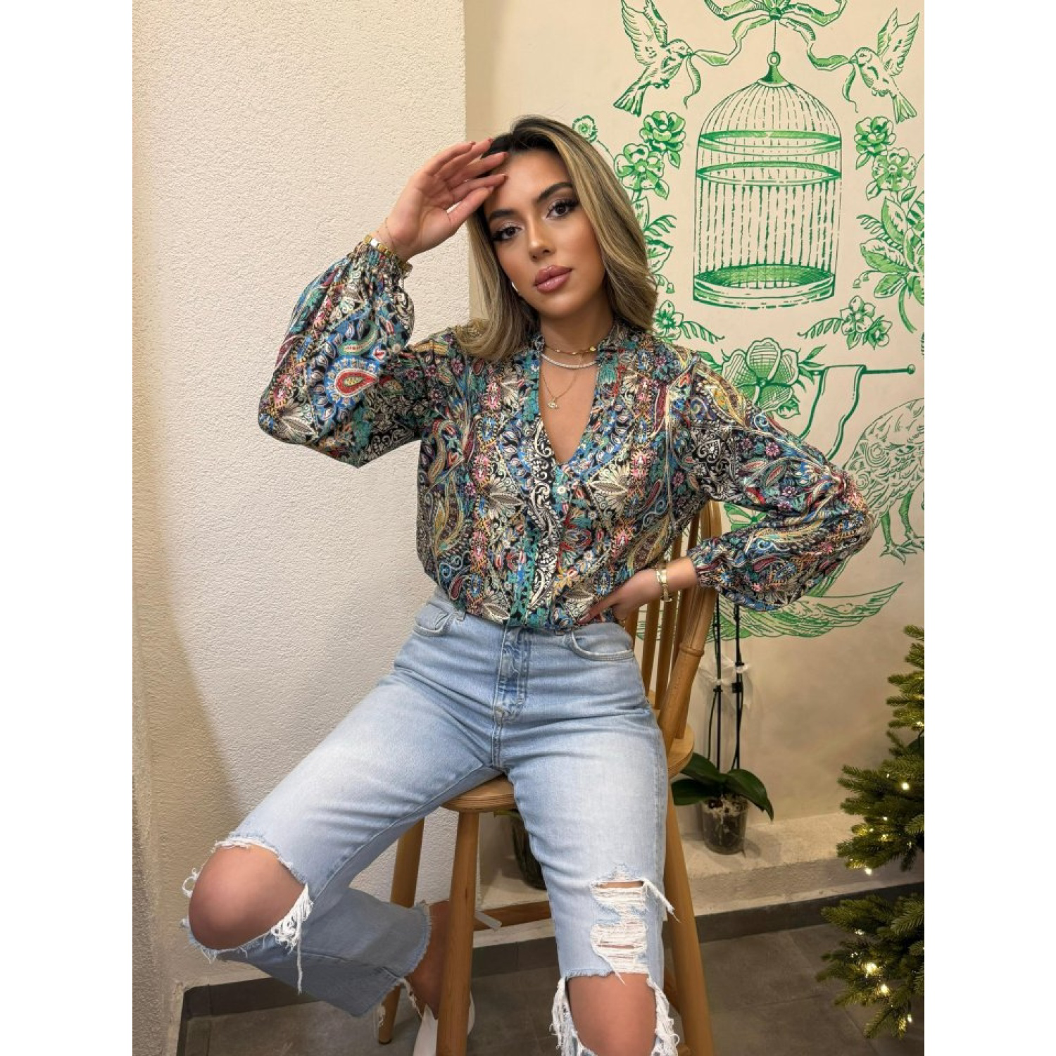 Lucky Life Kadın Uzun Kollu Hakim V Yakalı Salaş Süprem Bluz