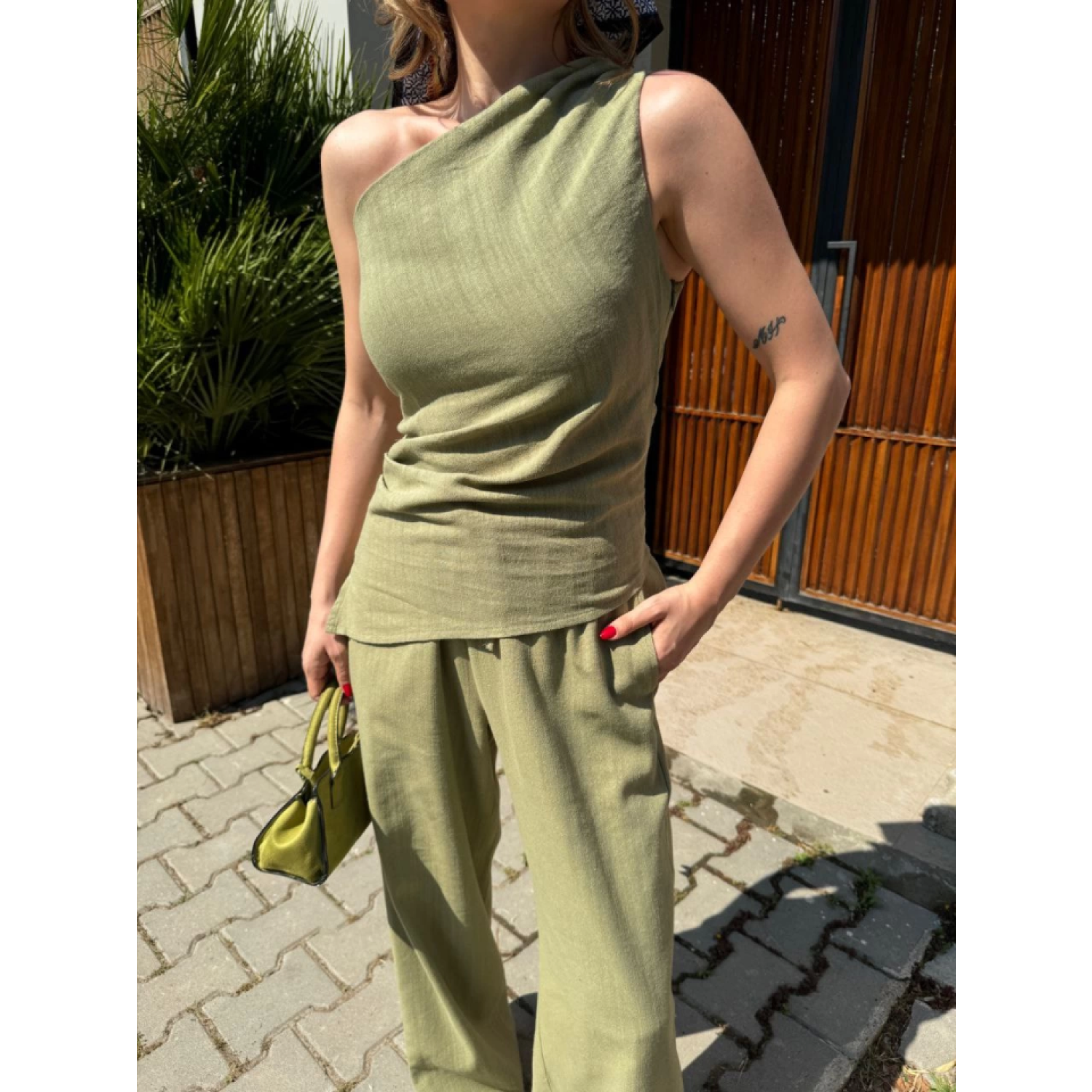 Lucky Life Kadın Keten Lucky Life Kadın Asimetrik Tek Omuzlu Bluz