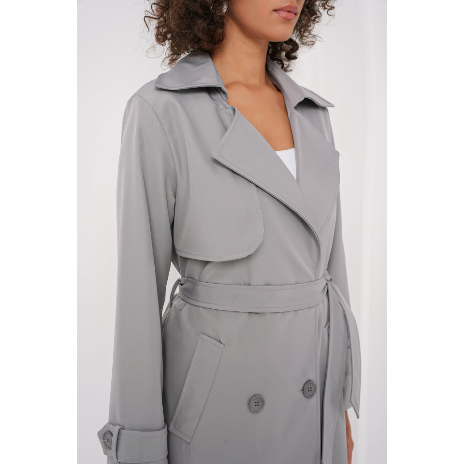 Lucky Life Kadın Kruvaze Yaka Trençkot - Gri