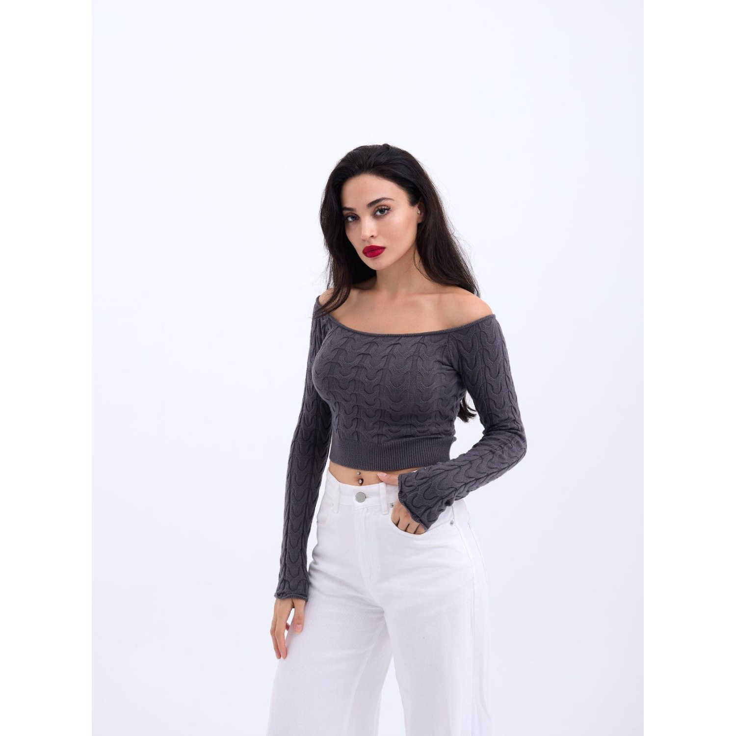 Lucky Life Kadın 241 TRİKO KAYIK YAKA CROP-ANTRASİT Lucky Life Kadın 241 TRİKO KAYIK YAKA CROP-ANTRASİT