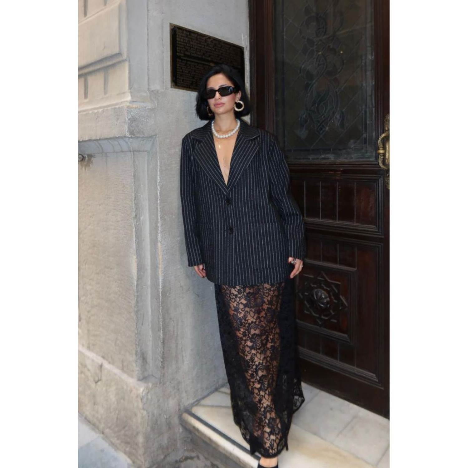 Lucky Life Kadın Siyah Çizgili Oversize Ceket