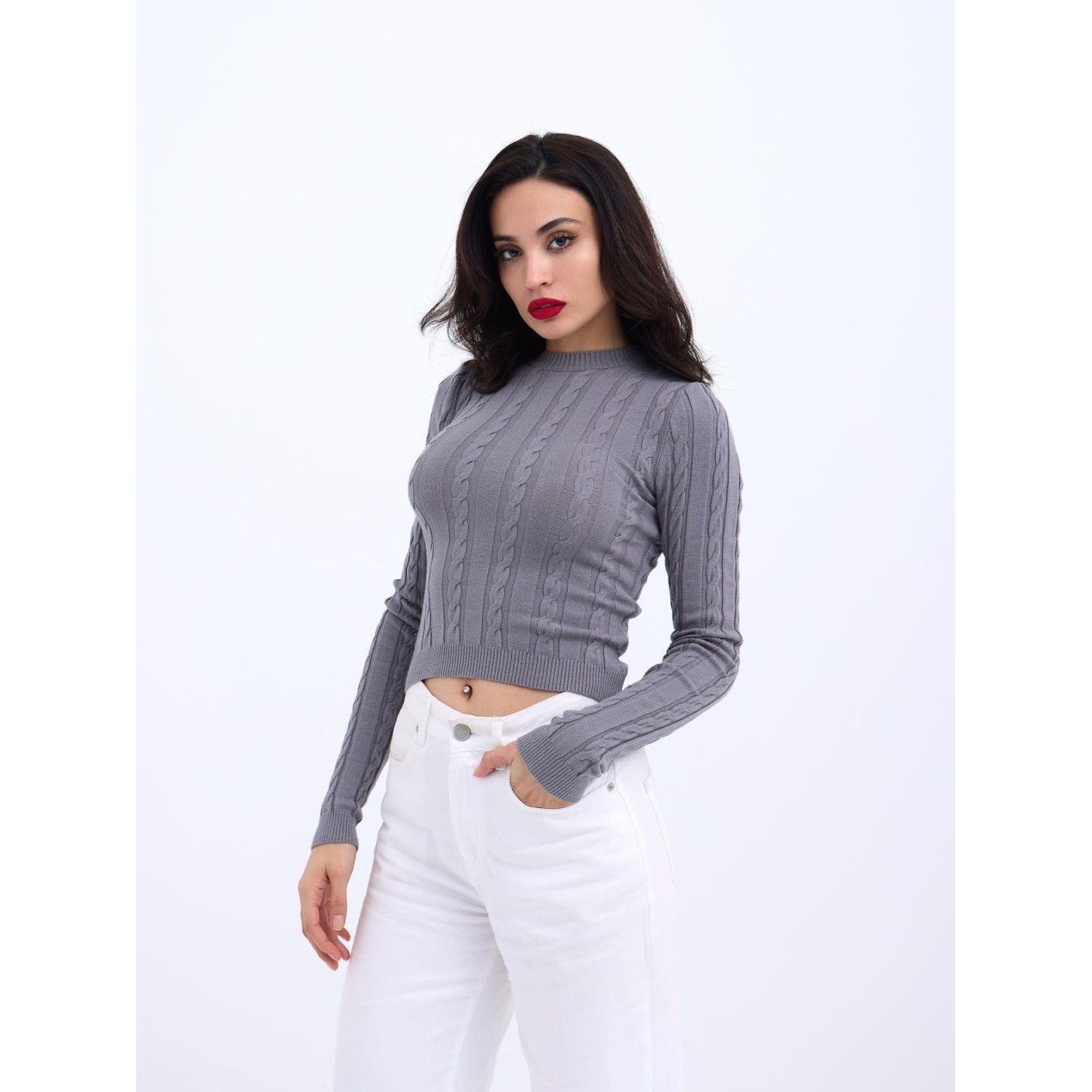 Lucky Life Kadın 491 TRİKO SAÇ ÖRGÜ CROP KAZAK-GRİ Lucky Life Kadın 491 TRİKO SAÇ ÖRGÜ CROP KAZAK-GRİ