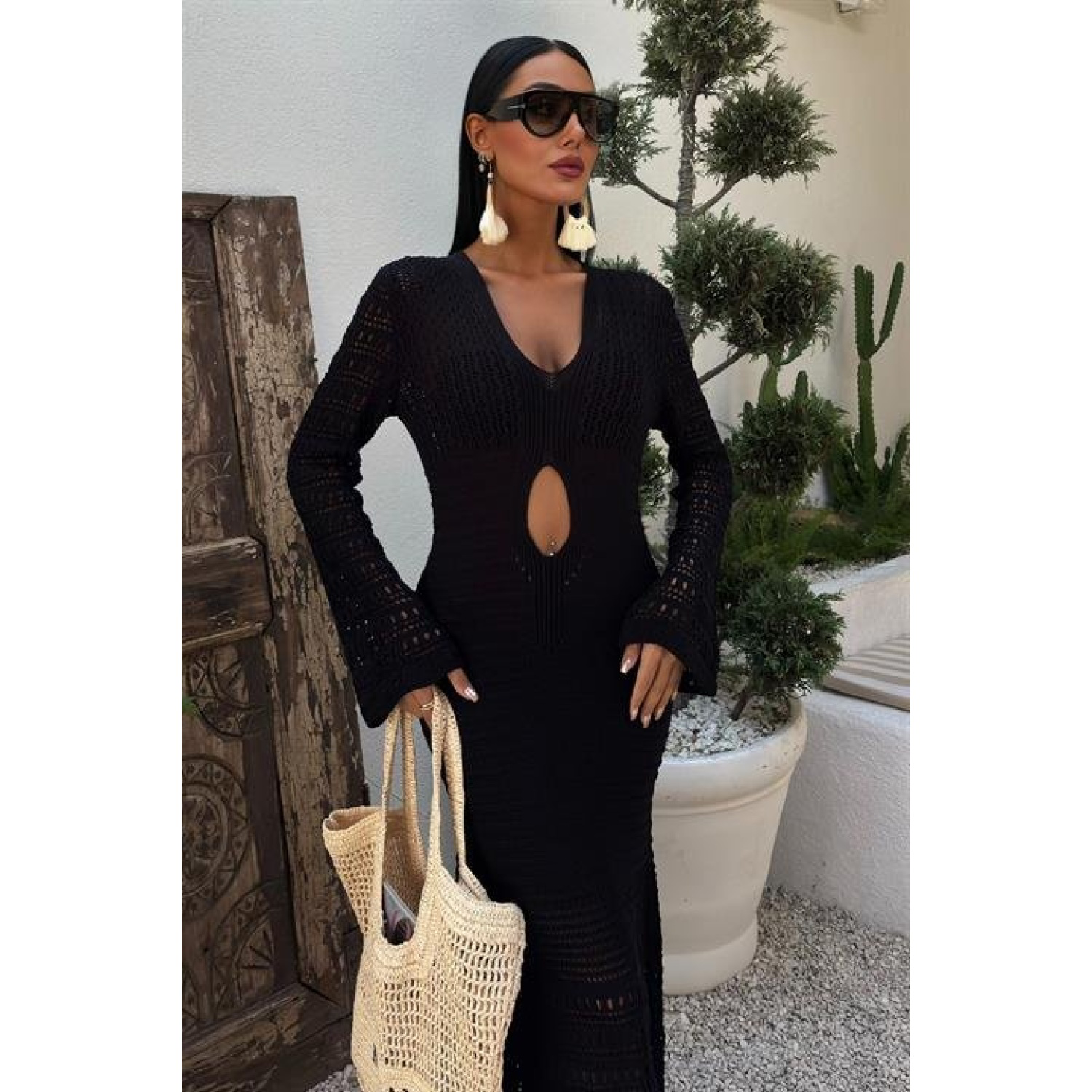 Lucky Life Kadın Göbek Dekolteli Ajurlu Elbise