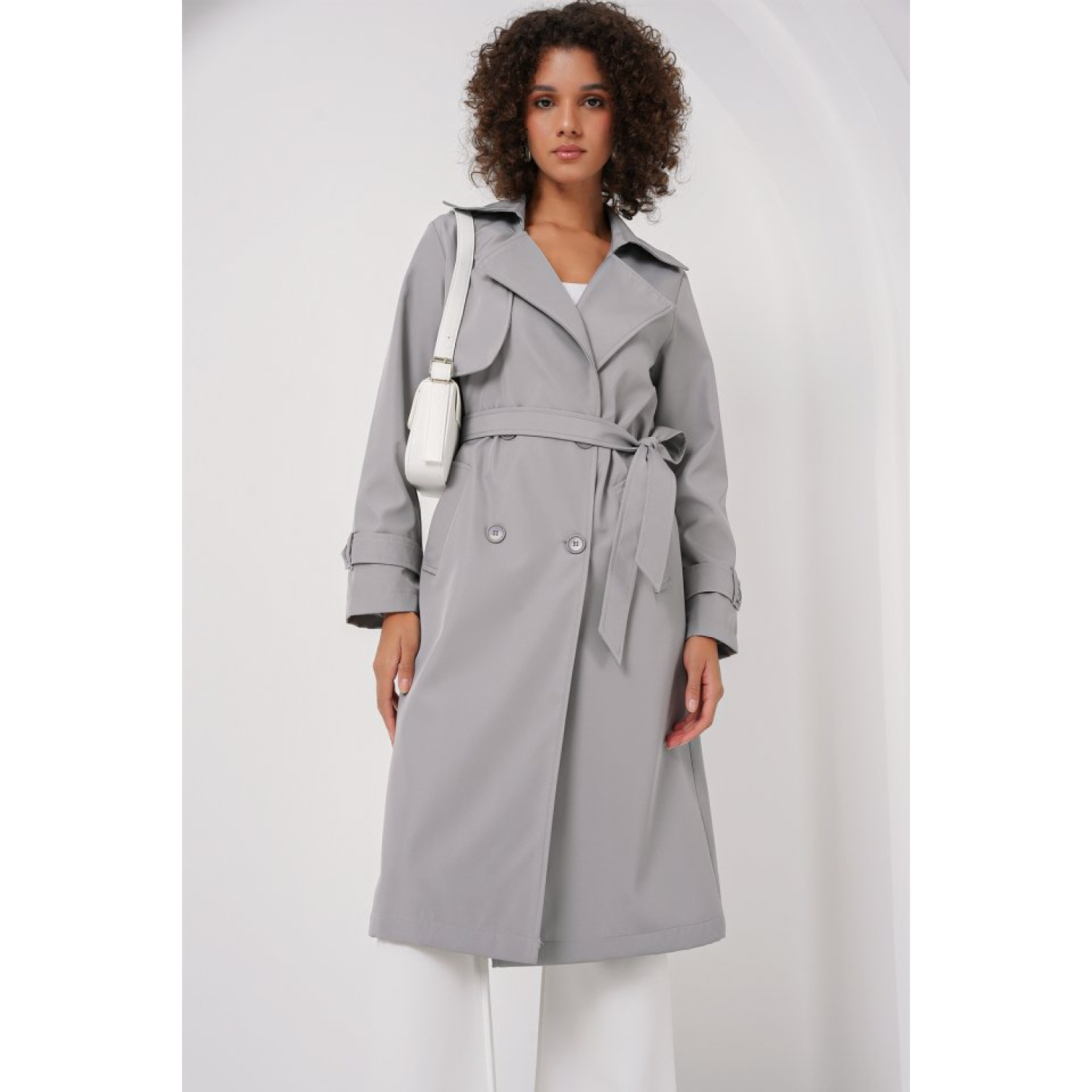 Lucky Life Kadın Kruvaze Yaka Trençkot - Gri