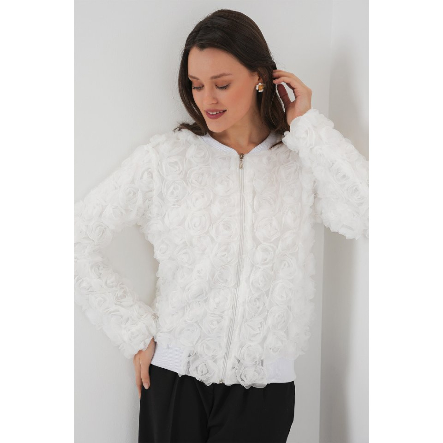 Lucky Life Kadın Güllü Ceket - Beyaz