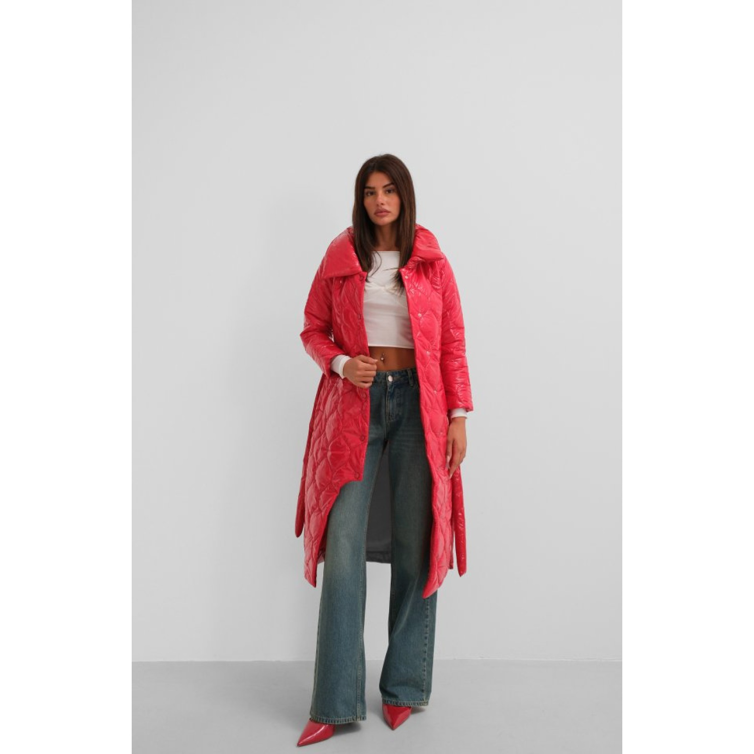 Lucky Life Kadın Kemerli Rugan Şişme Maxi Mont