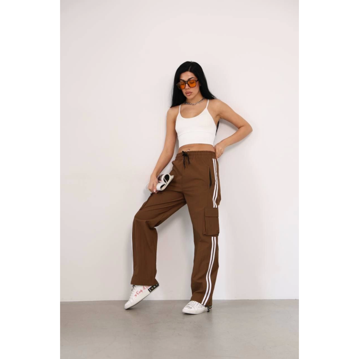 Lucky Life Kadın Paraşut Kumaş Kargo Çeplı Baggy Esofman - Kahve