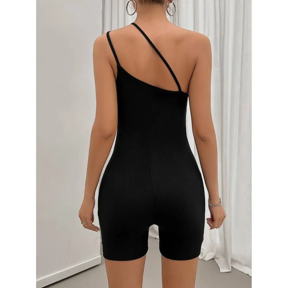 Lucky Life Kadın Asimetrik Askılı Mini Kaşkorse Bodycon Tulum