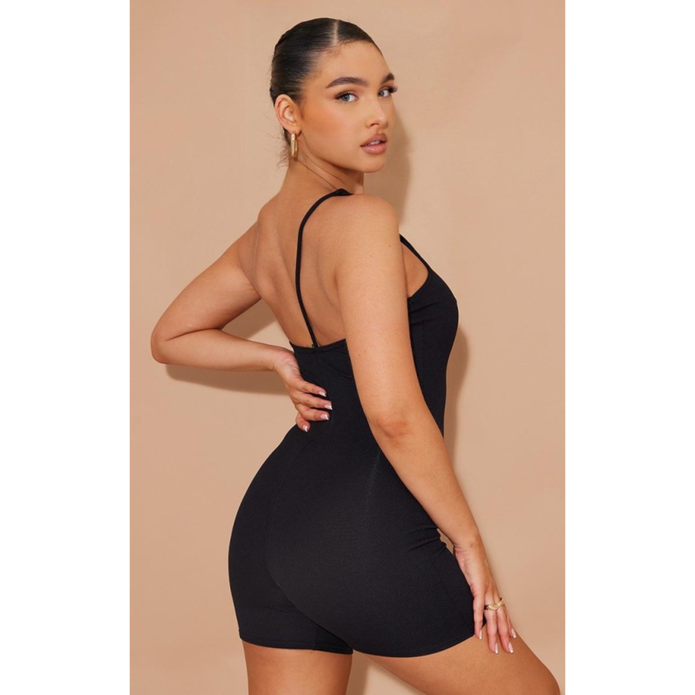 Lucky Life Kadın Asimetrik Askılı Mini Kaşkorse Bodycon Tulum