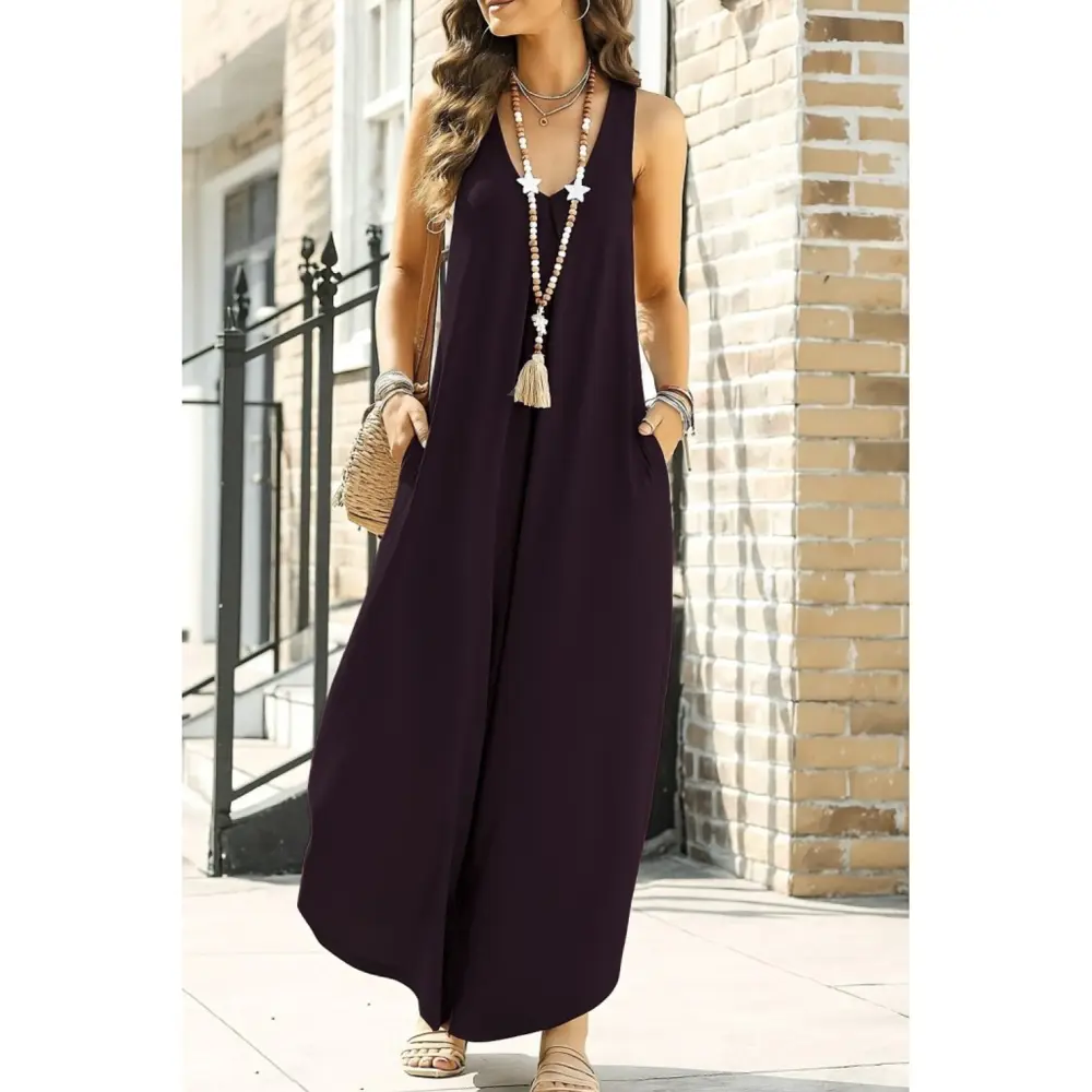 Lucky Life Kadın Askılı Yuvarlak Yaka Cepli Salaş Uzun Viskon Tul