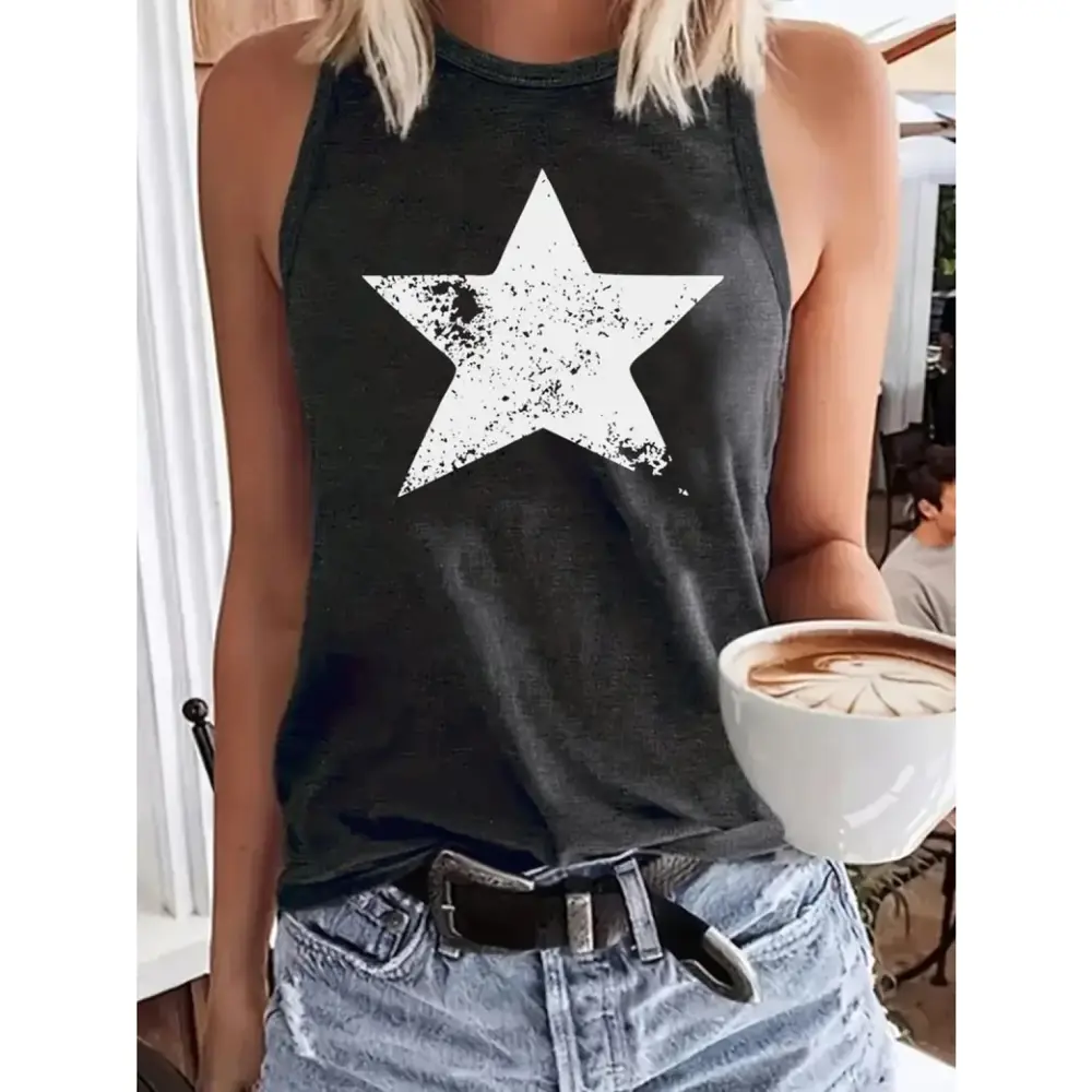 Lucky Life Kadın Askılı Yuvarlak Yaka Yıldız Desenli Süprem Bluz