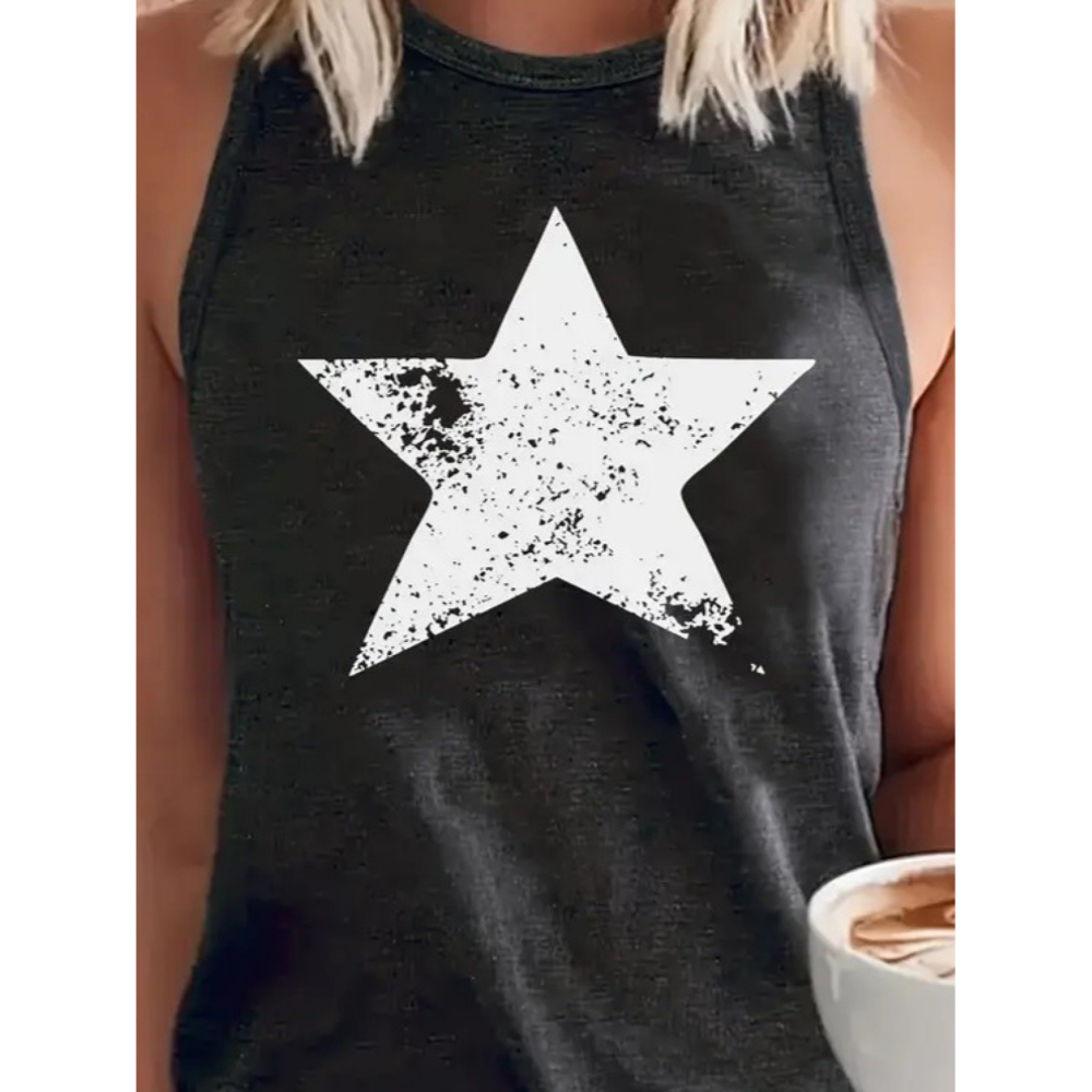 Lucky Life Kadın Askılı Yuvarlak Yaka Yıldız Desenli Süprem Bluz