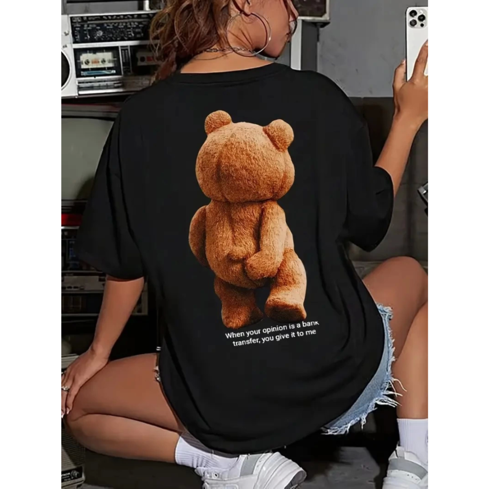 Lucky Life Kadın Baskılı Oversize Lucky Life Kadın Bisiklet Yaka
