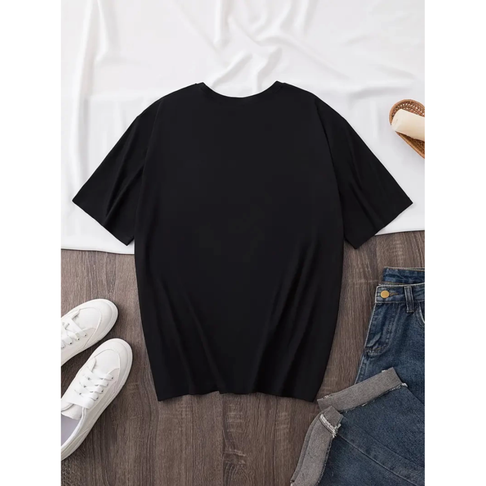 Lucky Life Kadın Baskılı Oversize Lucky Life Kadın Bisiklet Yaka