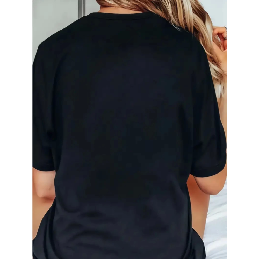 Lucky Life Kadın Baskılı Oversize Lucky Life Kadın Bisiklet Yaka