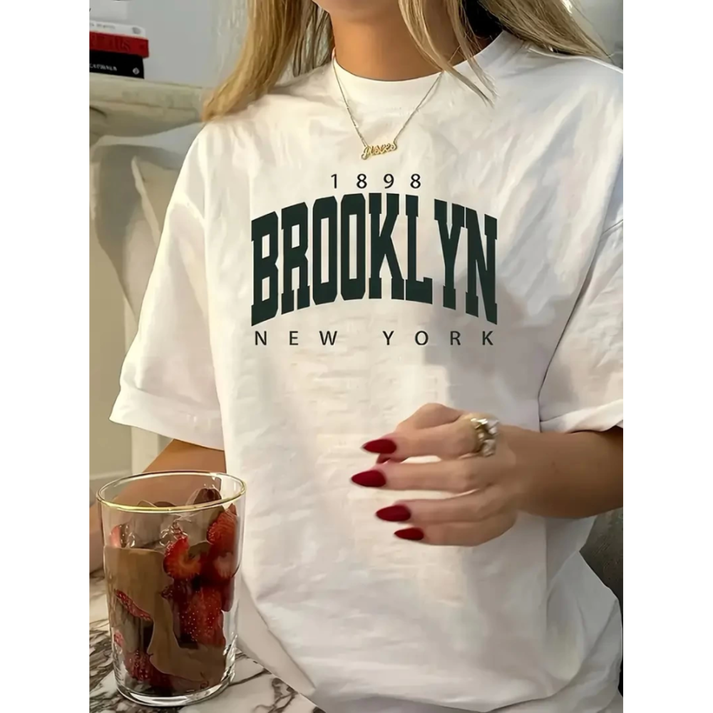 Lucky Life Kadın Baskılı Oversize Lucky Life Kadın Bisiklet Yaka