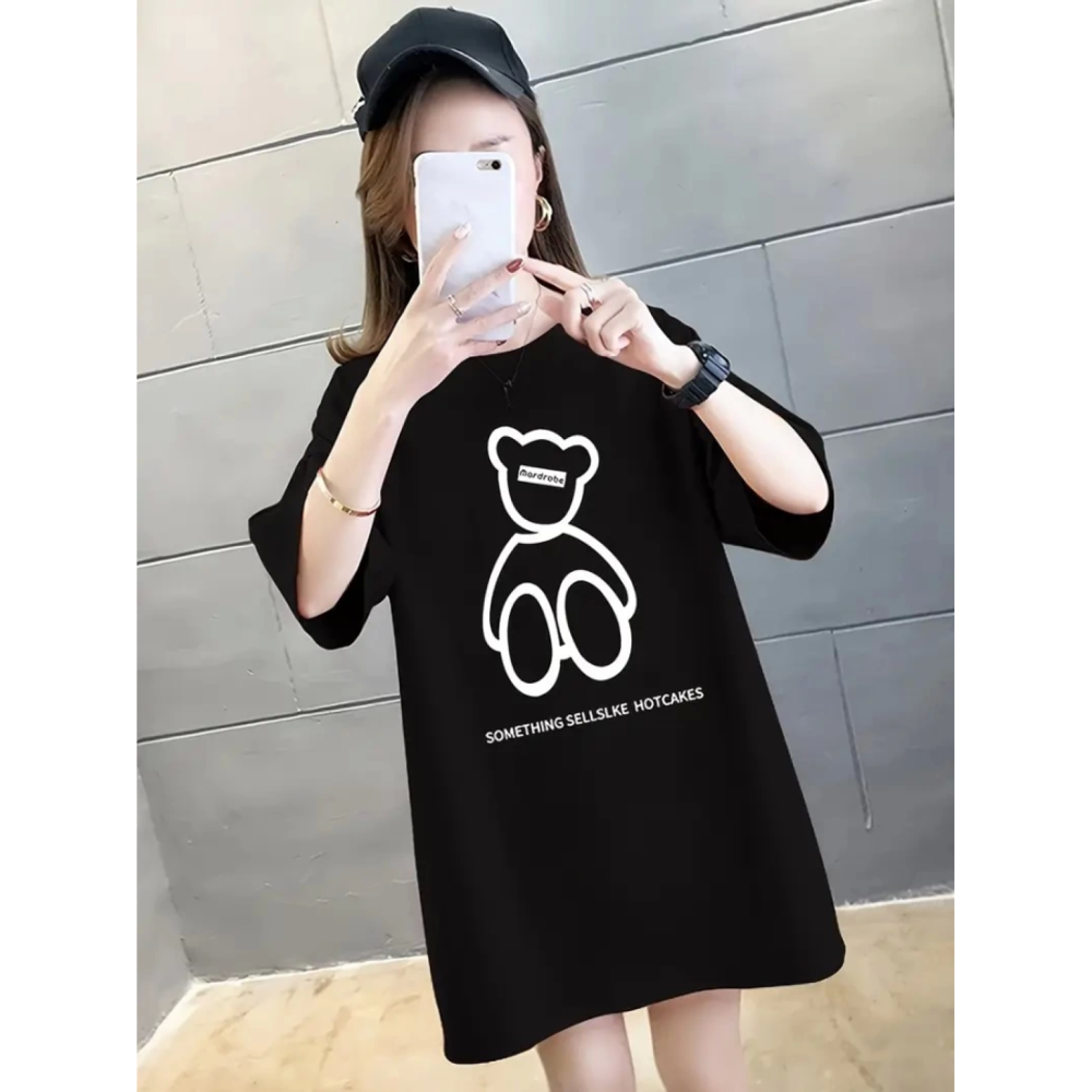 Lucky Life Kadın Baskılı Oversize Lucky Life Kadın Bisiklet Yaka