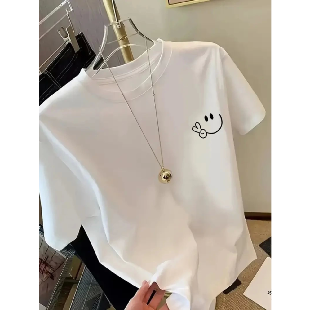 Lucky Life Kadın Baskılı Oversize Lucky Life Kadın Bisiklet Yaka