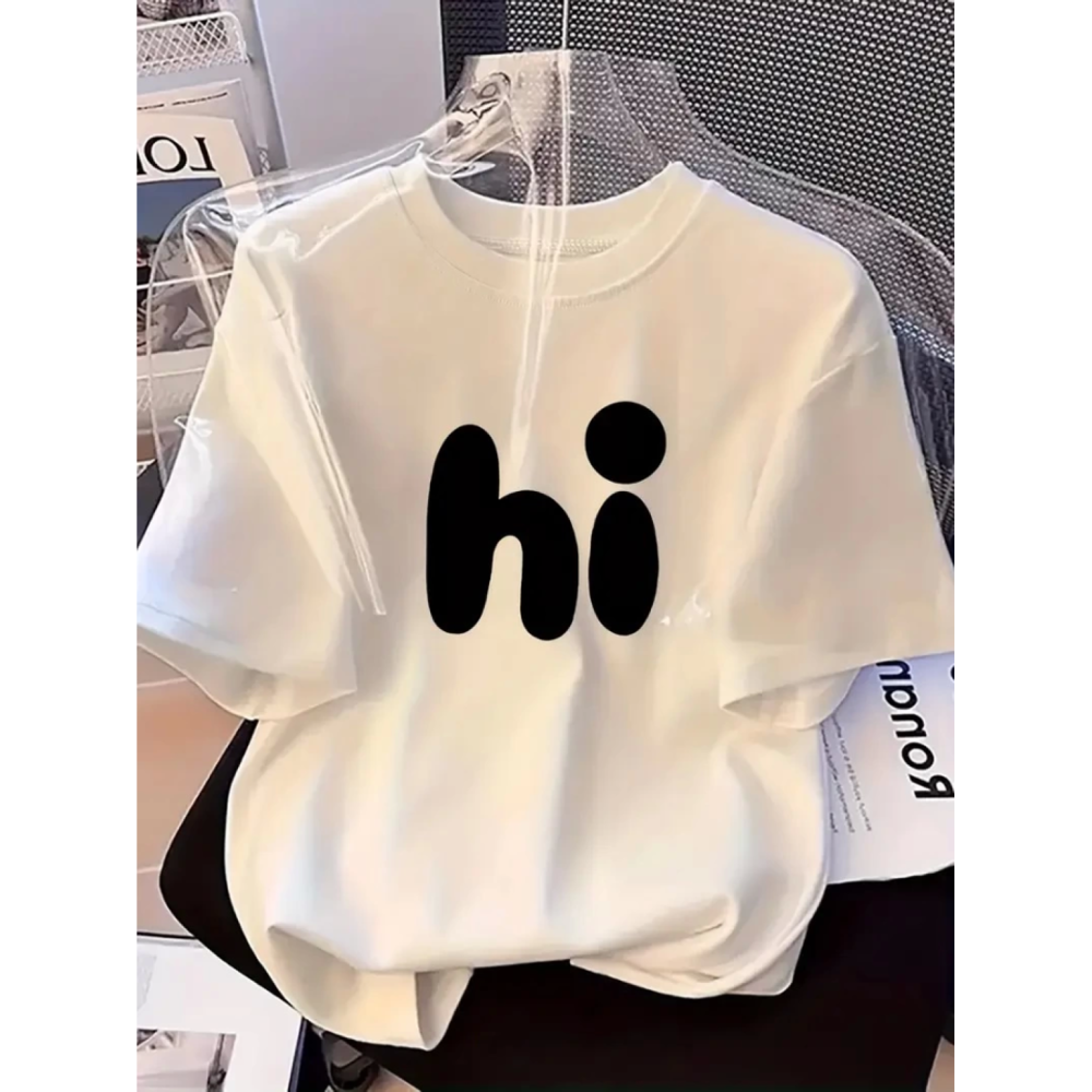 Lucky Life Kadın Baskılı Oversize Lucky Life Kadın Bisiklet Yaka