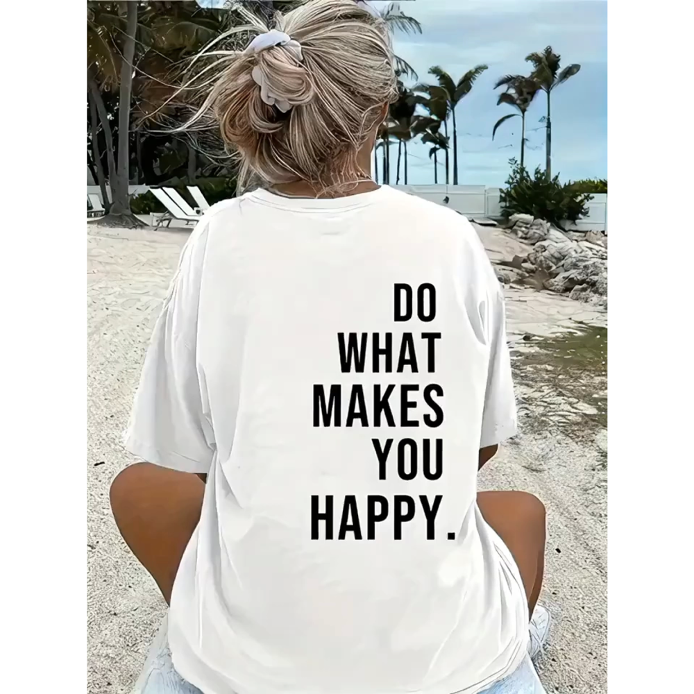 Lucky Life Kadın Baskılı Oversize Lucky Life Kadın Bisiklet Yaka
