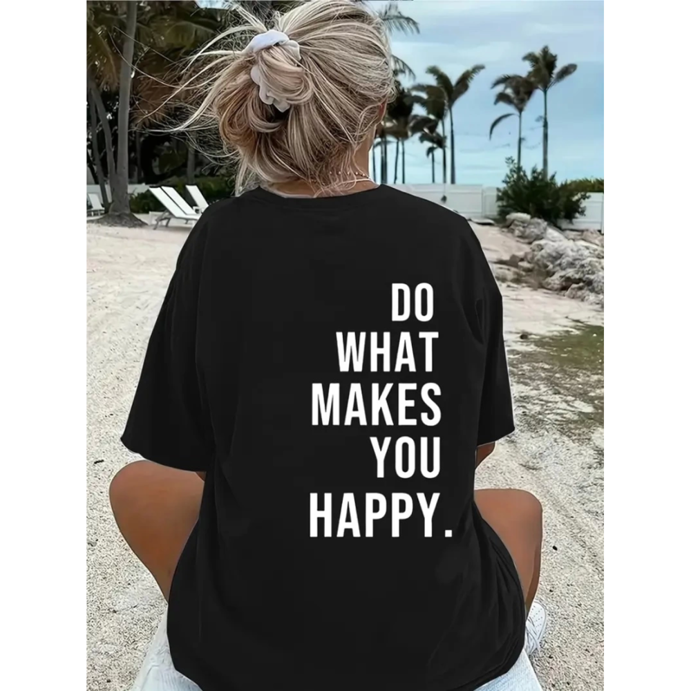 Lucky Life Kadın Baskılı Oversize Lucky Life Kadın Bisiklet Yaka