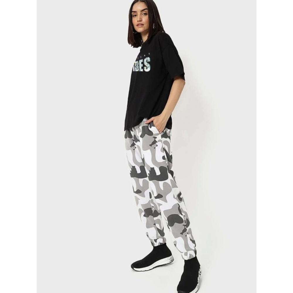 Lucky Life Kadın Baskılı Oversize T-shirt - Siyah