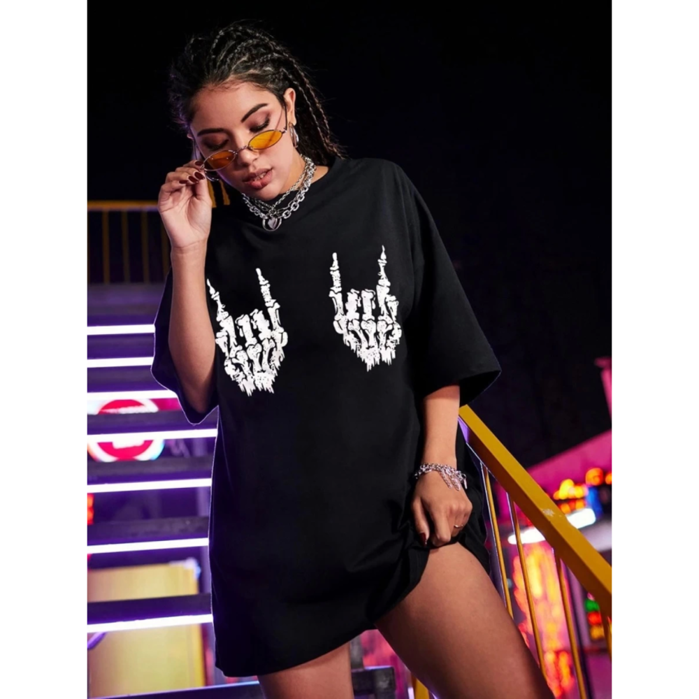 Lucky Life Kadın Baskılı Oversize T-shirt - Siyah
