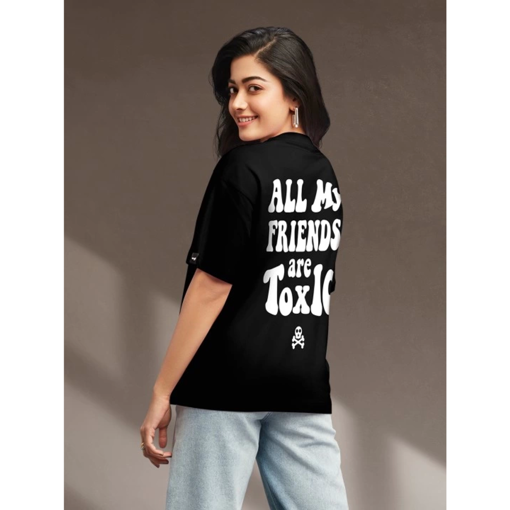 Lucky Life Kadın Baskılı Oversize T-shirt - Siyah