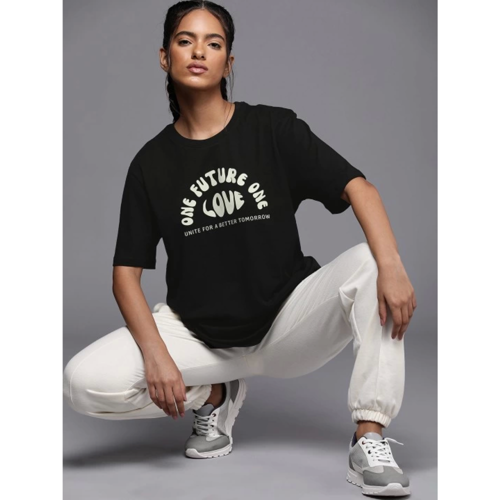 Lucky Life Kadın Baskılı Oversize T-shirt - Siyah