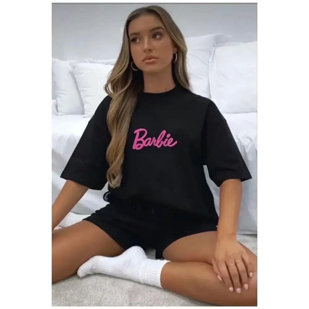 Lucky Life Kadın Baskılı Oversize T-shirt - Siyah