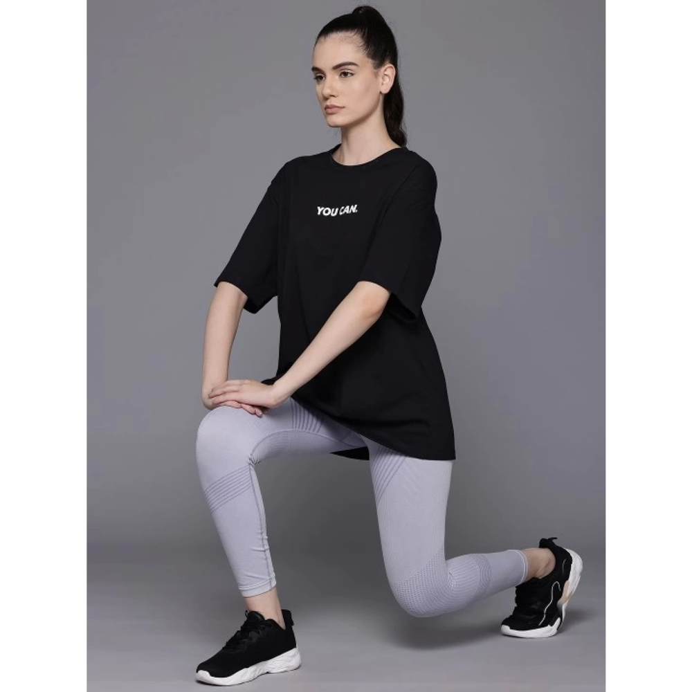 Lucky Life Kadın Baskılı Oversize T-shirt - Siyah