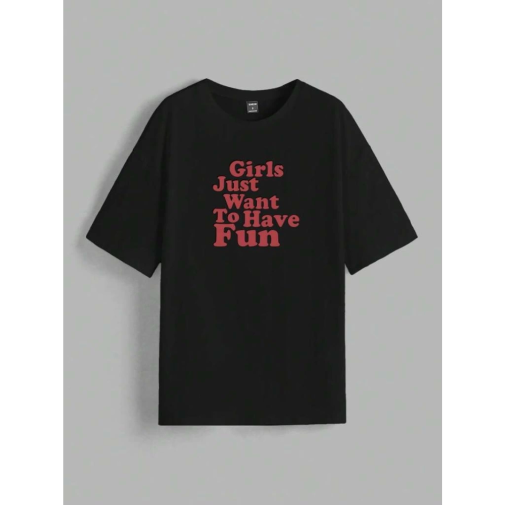 Lucky Life Kadın Baskılı Oversize T-shirt - Siyah