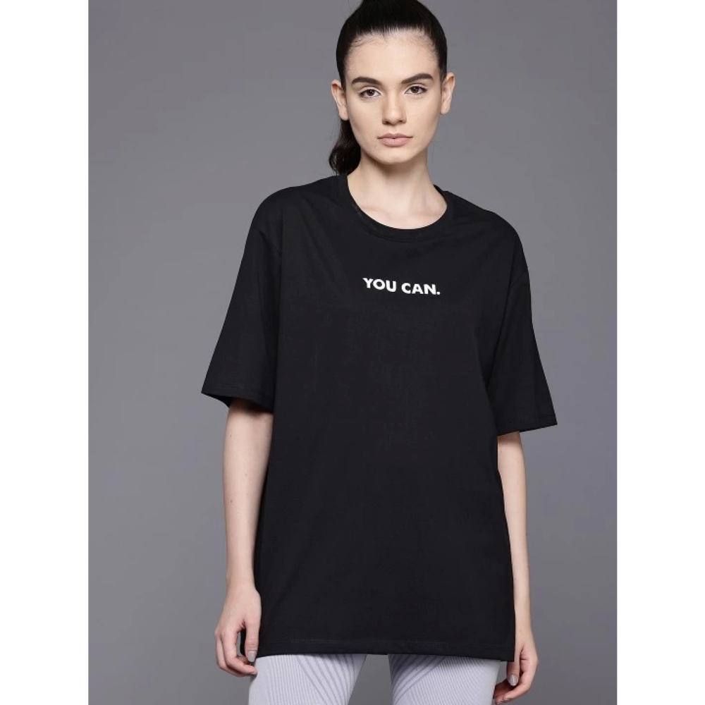 Lucky Life Kadın Baskılı Oversize T-shirt - Siyah