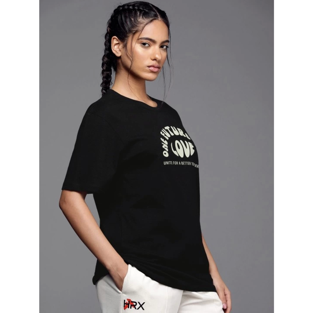 Lucky Life Kadın Baskılı Oversize T-shirt - Siyah