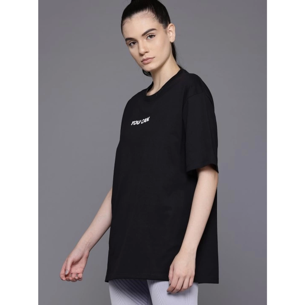 Lucky Life Kadın Baskılı Oversize T-shirt - Siyah