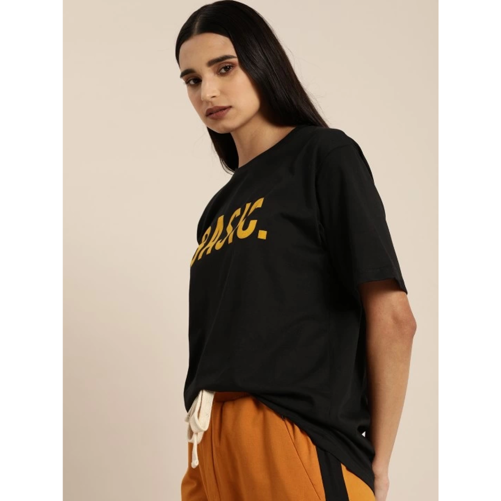 Lucky Life Kadın Baskılı T-shirt - Siyah