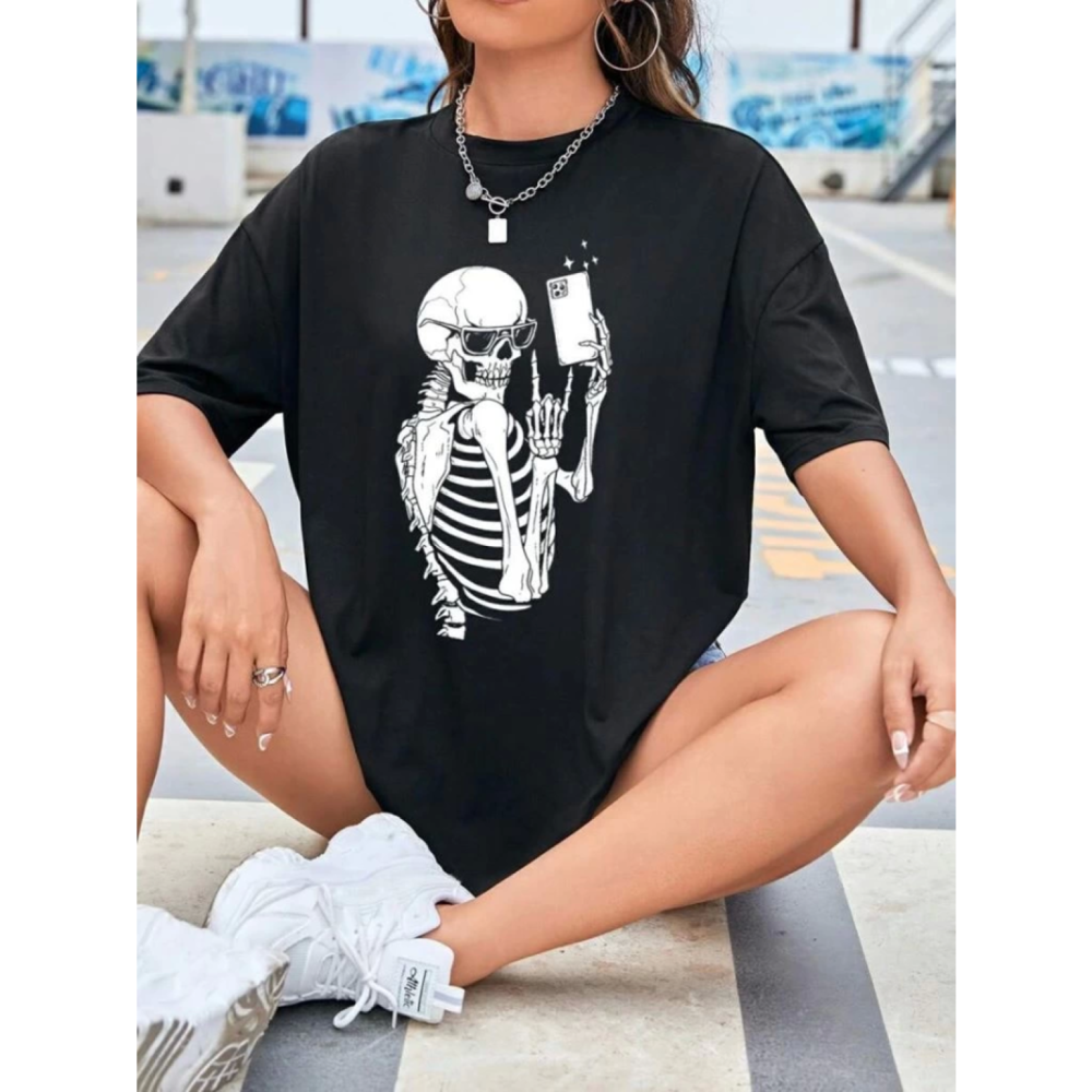 Lucky Life Kadın Baskılı T-shirt - Siyah