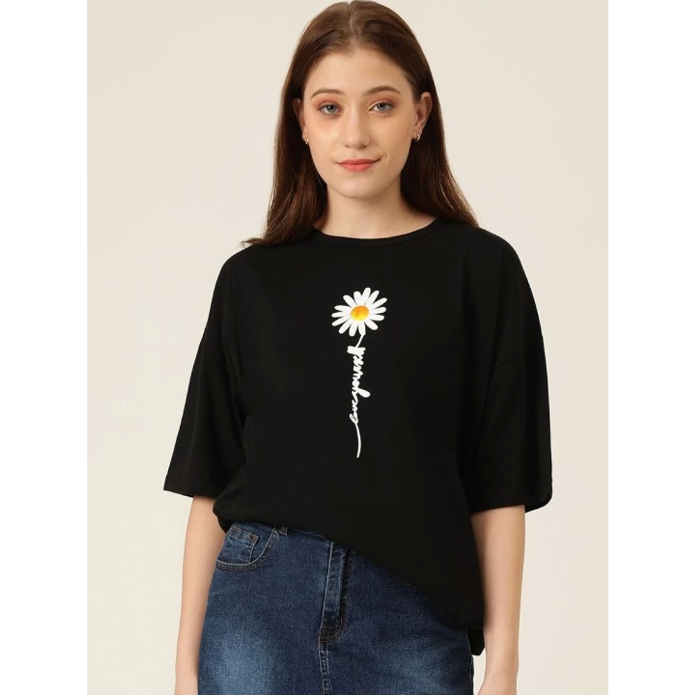 Lucky Life Kadın Baskılı T-shirt - Siyah