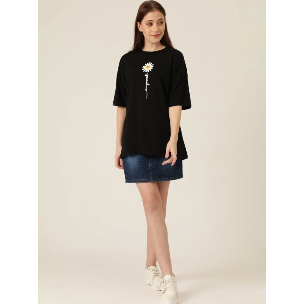 Lucky Life Kadın Baskılı T-shirt - Siyah
